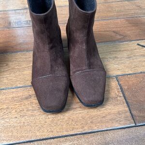 Women’s Dark Brown Suede Square-Toe Ankle Booties